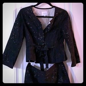 Loft black eyelet skirt suit (4P top, 6P bottom)